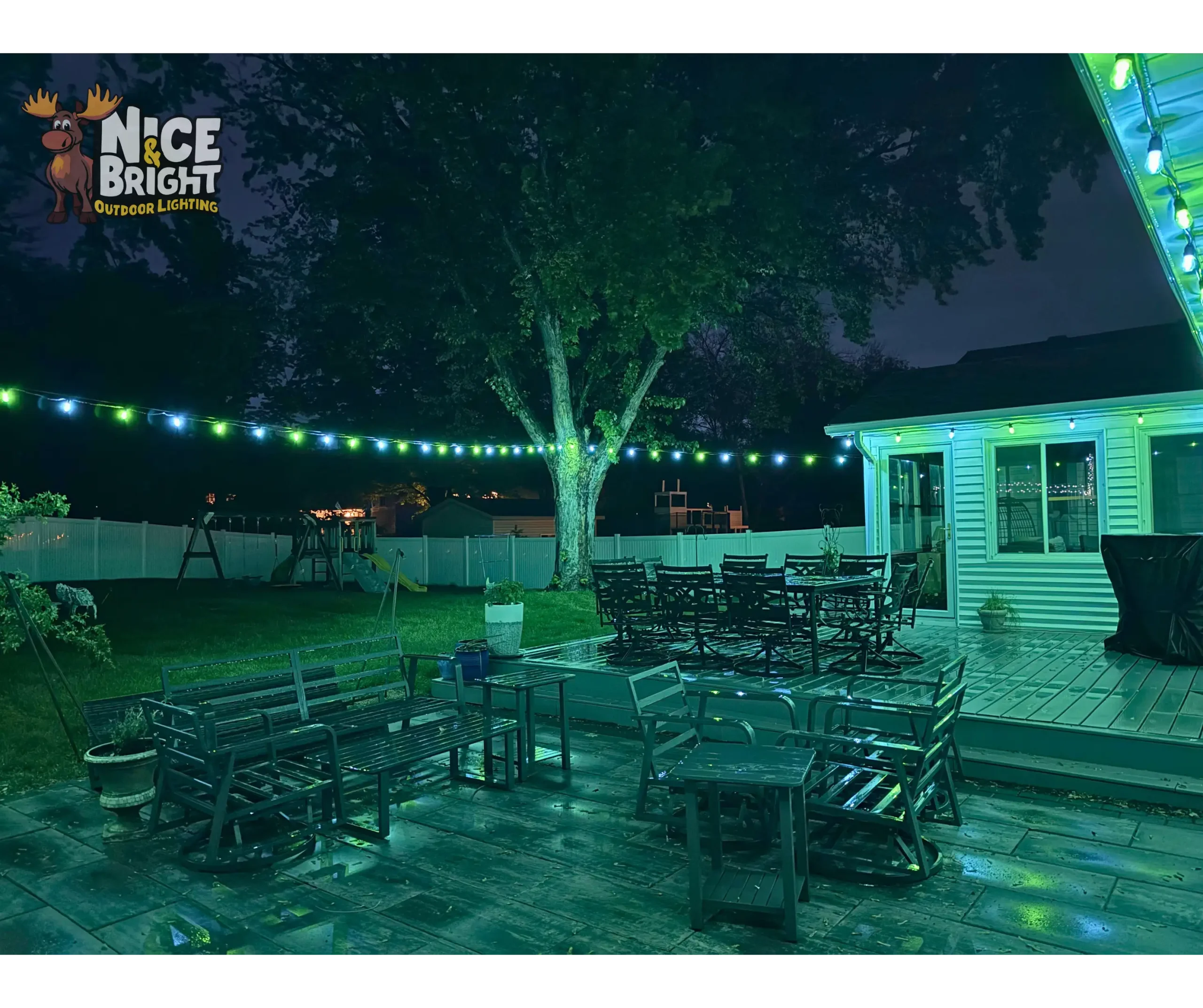 Blue & Green Bistro Lights in Hugo MN